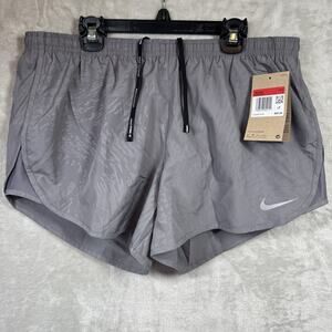 NIKE NEW Women Tempo Running Shorts DriFit Sz Large Gray Brief Lined Logo Pocket